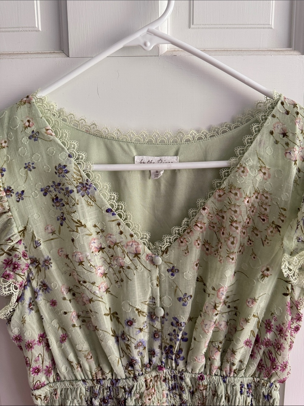 Light Green Floral Tiered Maxi Dress with Smocked Waist - Picture 2 of 5